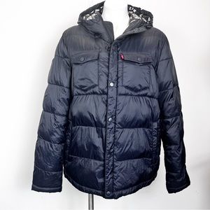 Levi’s puffer jacket hooded coat levi strauss navy blue